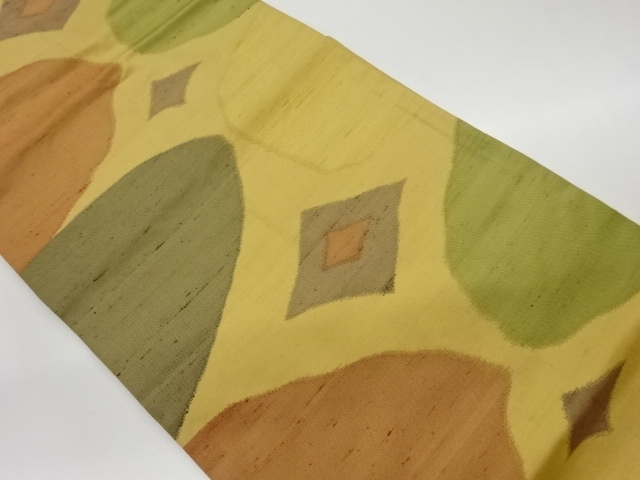 リサイクル　手織り紬菱に抽象模様織出し名古屋帯